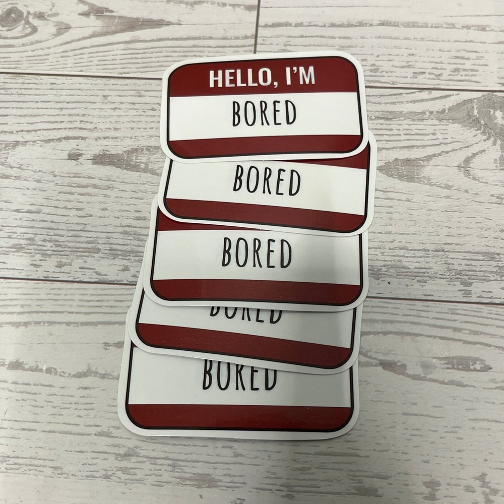 Hello I'm Bored Name Tag Stickers Red White Funny Vinyl Decal Pack